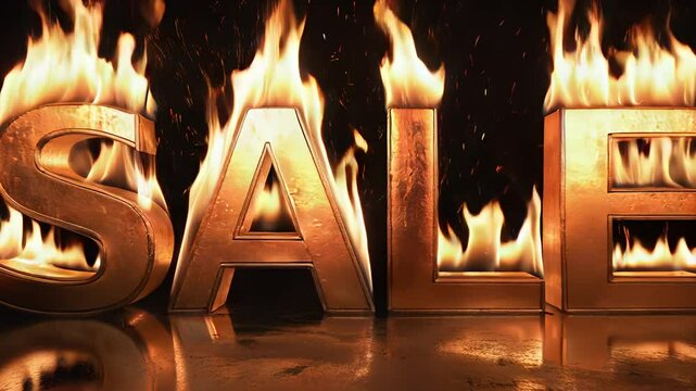 Der Schriftzug SALE steht in Flammen vor dunklem Hintergrund