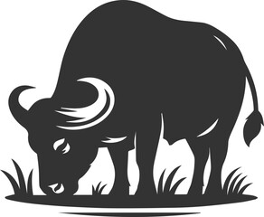 Obraz premium Buffalo grazing peacefully, head down animal vector silhouette