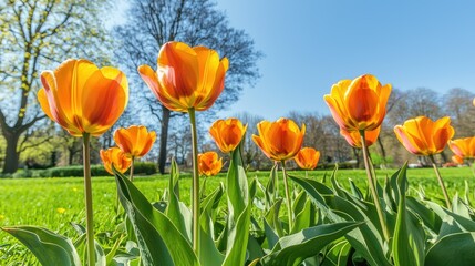 Spring Tulips in Park Garden