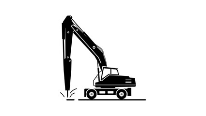 hammer excavator loader wheel, black isolated silhouette