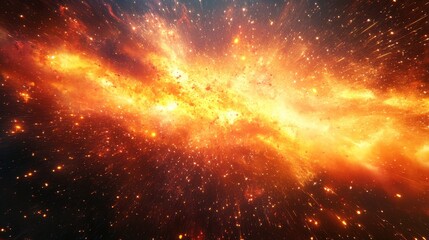 Obraz premium A vibrant cosmic explosion showcases fiery colors and dynamic energy, representing the beauty and mystery of the universe.