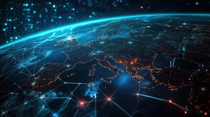 Obraz premium Multiregion cloud infrastructure, interconnected data centers optimizing global enterprise operations