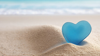 Fototapeta premium blue heart in the sand on the beach