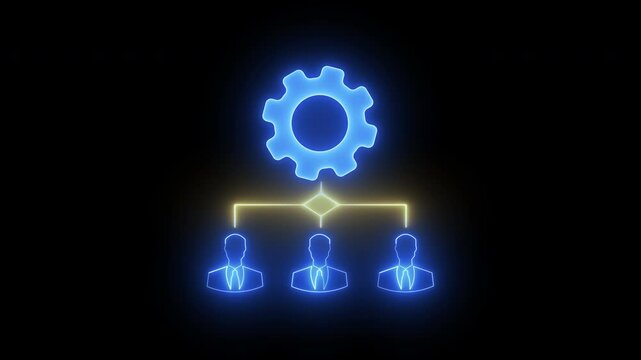 Business efficiency concept, how much a company or organization can produce as it relates to time, cost and quality. Glowing neon line of resources allocation icon isolated on transparent background.
