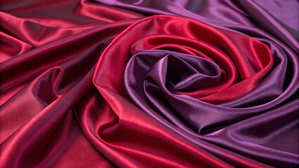 Obraz premium Premium satin silk in deep red and purple tones, glittering with light and draped beautifully with folds and creases, perfect for a Valentine's Day romantic setting.