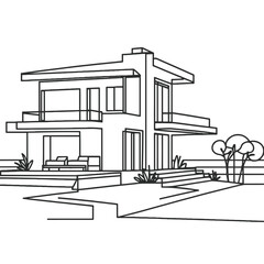 Luxury villa icon in minimalist style, modern architecture concept