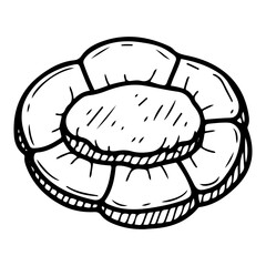 Pet bed flower. Hand drawn doodle. Sleeping place for a cat or dog. Furniture item. Vector line art illustration.