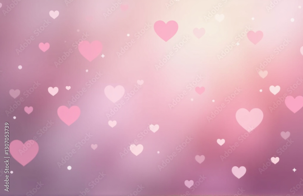Aufkleber Soft Pastel Tones On A Blurred Background Are Paired With Heart Shapes And Bokeh Lighting Effects To Create A Whimsical Atmosphere.