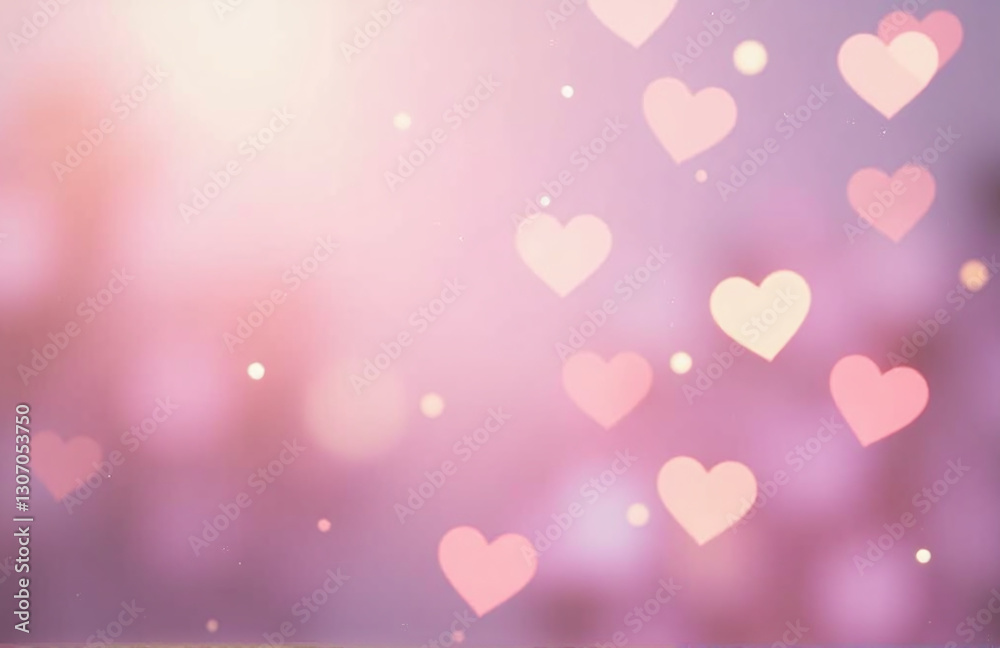 Aufkleber Soft Pastel Tones On A Blurred Background Are Paired With Heart Shapes And Bokeh Lighting Effects To Create A Whimsical Atmosphere.