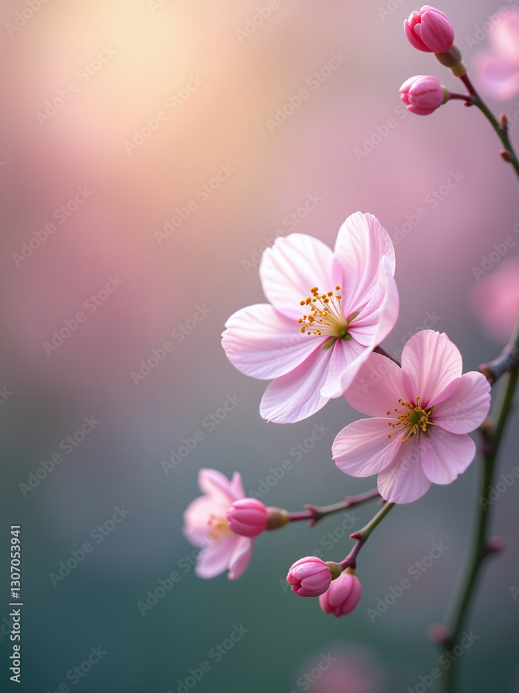 Poster Soft Focus Photograph Of A Serene Abstract Background Featuring Vibrant Colors And Delicate Spring Flowers In Bloom.