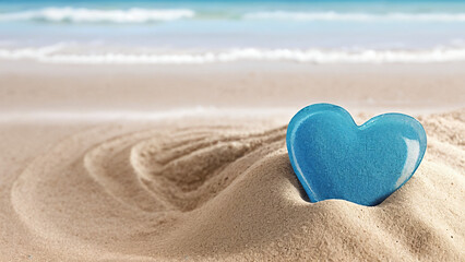 blue heart in the sand on the beach