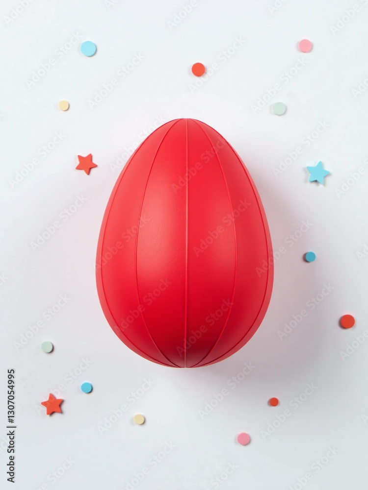 Aufkleber Simple Yet Colorful Flat Lay Composition Featuring A Red Paper Easter Egg On A White Background With Minimal Design Elements.