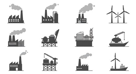 Naklejka premium Stylized industrial icons - balance between energy production - for website illustration