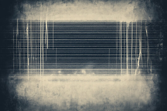 Vintage horizontal scanlines with vignette border retro CC tv video white noise or signal error background texture overlay grungy distressed dystopia core horror film backdrop