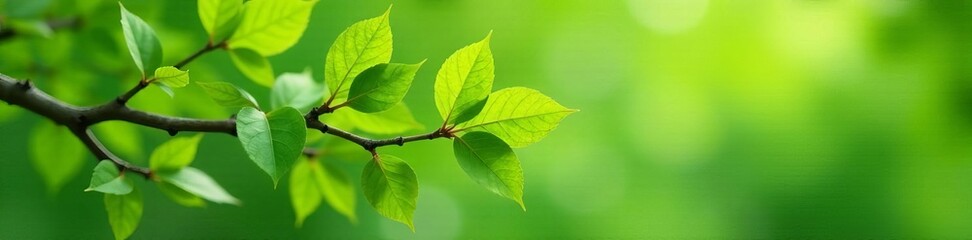 Close up of delicate birch tree branches covered in fresh green leaves, natural, outdoors