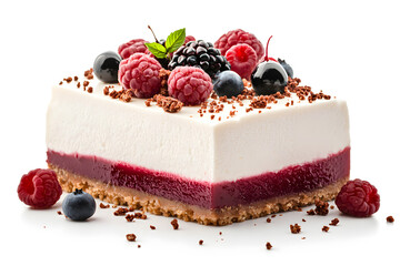 Tasty cheesecake decorated with berries isolated on white