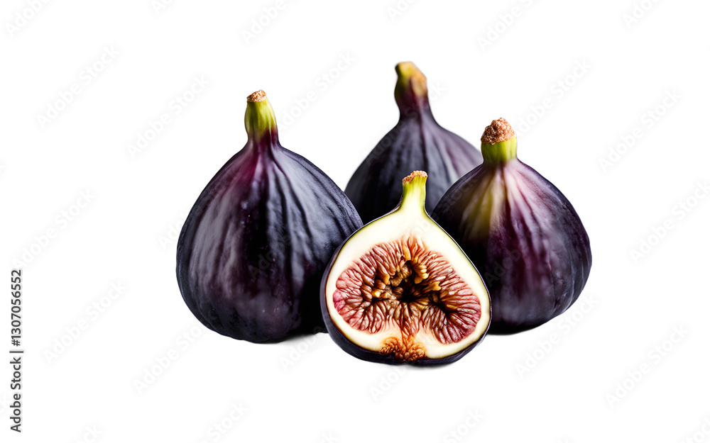 Poster a bunch of ripe figs, isolated on a empty plain background