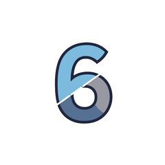 Number Six in Split Color Design