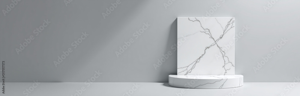 Aufkleber Modern White Marble Product Is Displayed On A Gray Background In A Sleek And Empty Studio Setting With 3d Rendering.