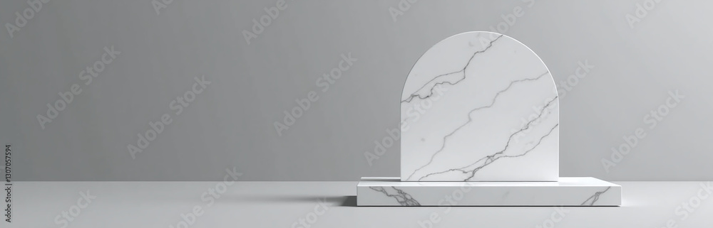 Aufkleber Modern White Marble Product Is Displayed On A Gray Background In A Sleek And Empty Studio Setting With 3d Rendering.