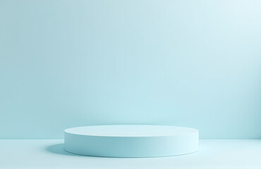 Minimalist Modern Pedestal Display On A Light Blue 3d Platform With A White Background, Showcasing An Empty Cosmetic Stand Or Shelf.
