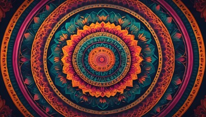 Obraz premium Vibrant Colorful Mandala with Intricate Floral Patterns and Rich Textures in Orange and Teal Shades