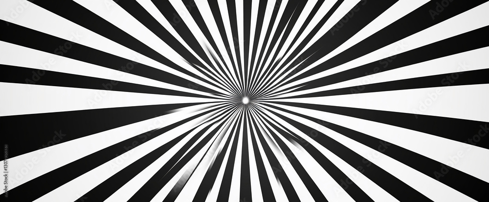 Poster Abstract image featuring radiating black and white stripes converging at center, creating a dynamic and energetic visual effect suitable for various design applications, including background or banner