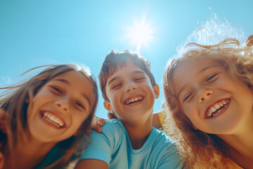 A diverse group of children playing together, including a child with autism, joyful expressionsWorld Autism Awareness Day. Second of April
