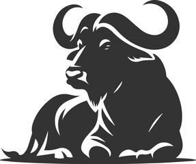 Buffalo sitting with its legs folded beneath its body animal vector silhouette