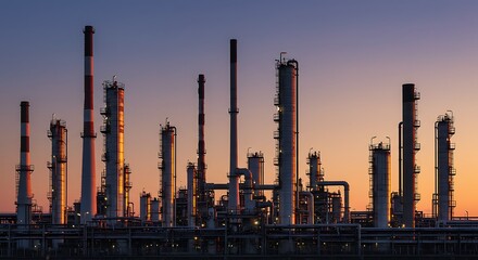 Obraz premium Industrial landscape at dusk - energy production and infrastructure - stock photography