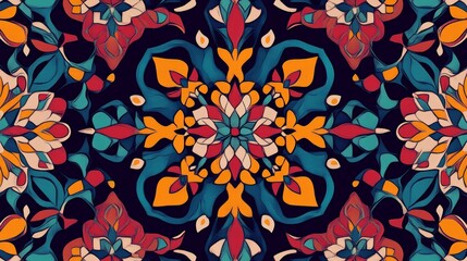 Fototapeta premium A vibrant tile pattern inspired by traditional Middle Eastern designs, intricate geometric shapes, rich colors, ultra-detailed, 4K.