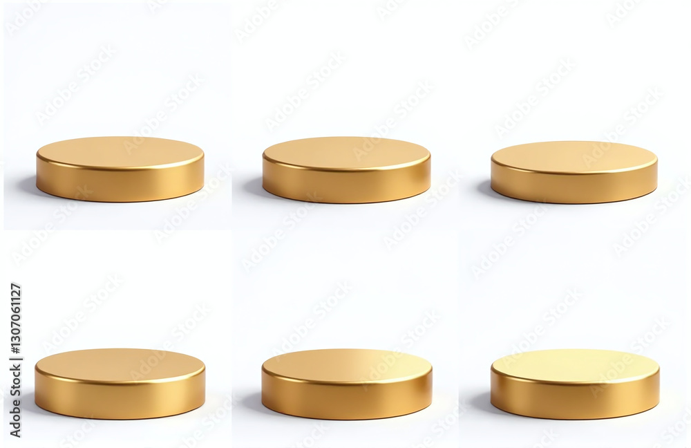 Poster Golden Pedestals With Isolated White Backgrounds In A Set Of Vector Images Suitable For Product And Advertising Use.