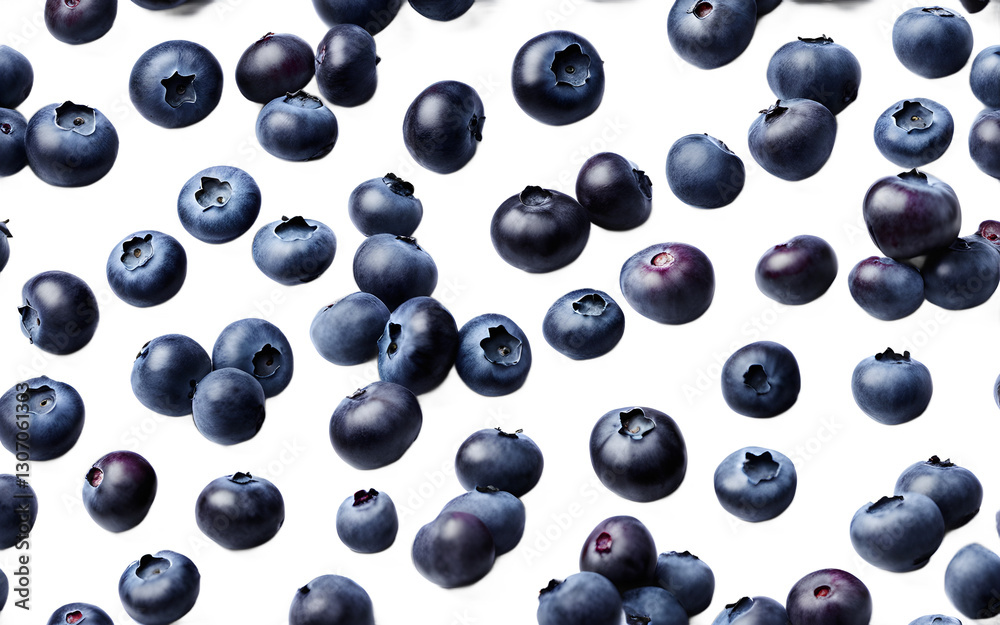 Poster a pile of blueberries scattered, isolated on a empty plain background