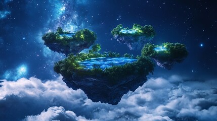 Obraz premium Alien world with floating islands and glowing rivers, cosmic and magical, cinematic and powerful, highly detailed and vibrant, surreal and captivating