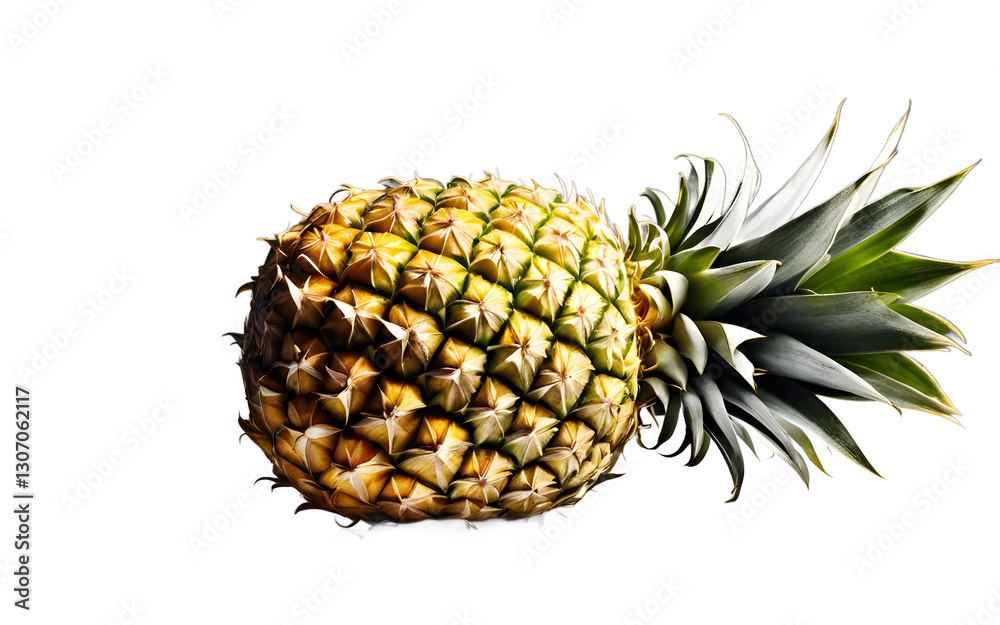 Poster a single ripe pineapple with golden yellow skin, isolated on a empty plain background