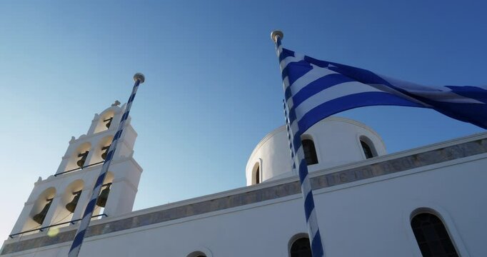 Panoramic View Of The Church Of Panagia In Santorini Greece