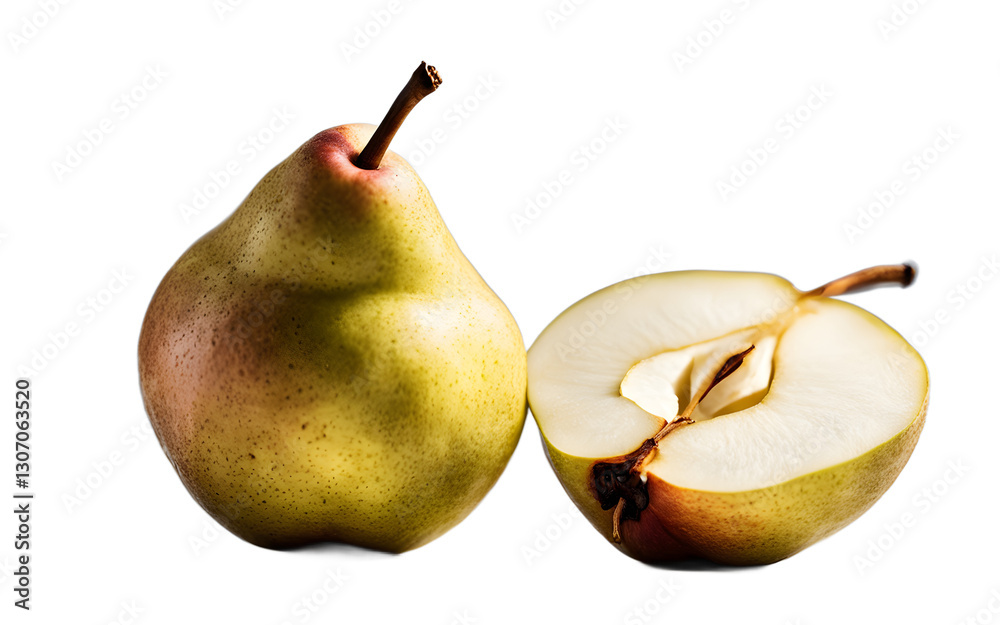 Poster a sliced pear with juicy flesh, isolated on a empty plain background