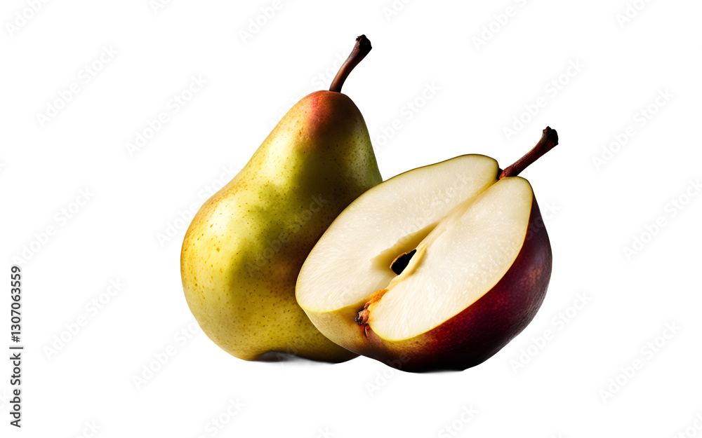 Poster A sliced pear with juicy flesh, isolated on a empty plain background