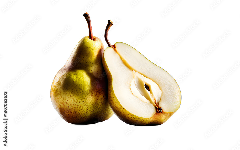 Aufkleber a sliced pear with juicy flesh, isolated on a empty plain background