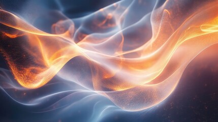 A mesmerizing blend of flowing light and color, showcasing ethereal swirls of orange and blue against a dark background.
