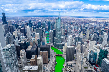 aerial view of Chicago River during St. Patrick's Day