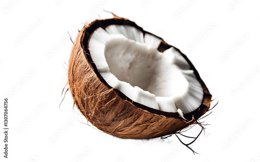 Poster A whole coconut with its brown outer shell, isolated on a empty plain background
