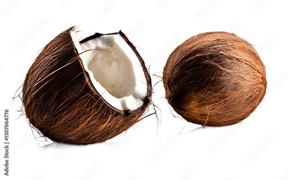 Poster A whole coconut with its brown outer shell, isolated on a empty plain background