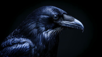 Majestic raven gazing into the darkness, a portrait of power and mystery