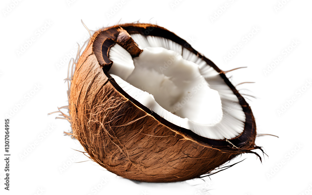 Poster A whole coconut with its brown outer shell, isolated on a empty plain background