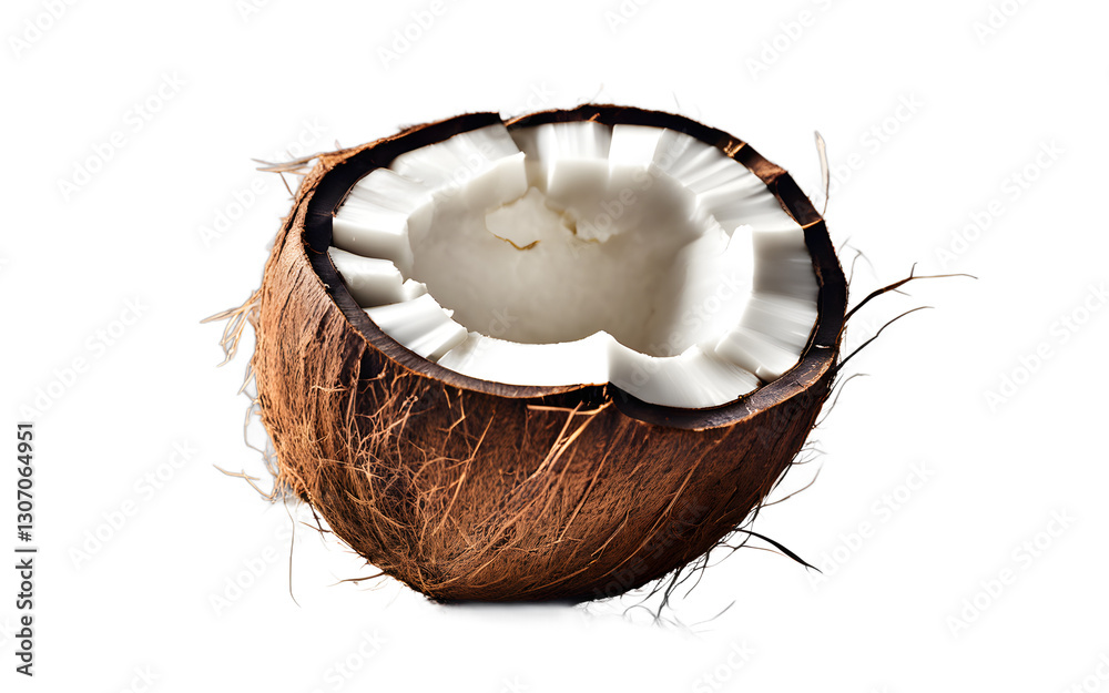 Poster A whole coconut with its brown outer shell, isolated on a empty plain background