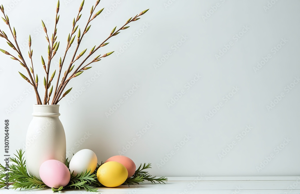 Poster easter decorations fill the home interior with natural elements like willow branches and colorful eg