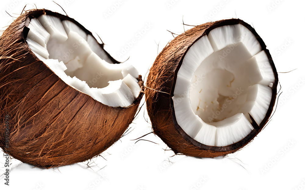 Poster A whole coconut with its brown outer shell, isolated on a empty plain background