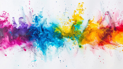 Fototapeta premium A vibrant explosion of colorful smoke creates an abstract painting on a white backdrop.
