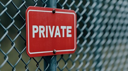 A red "PRIVATE" sign attached to a fence, indicating restricted access to the area beyond.
